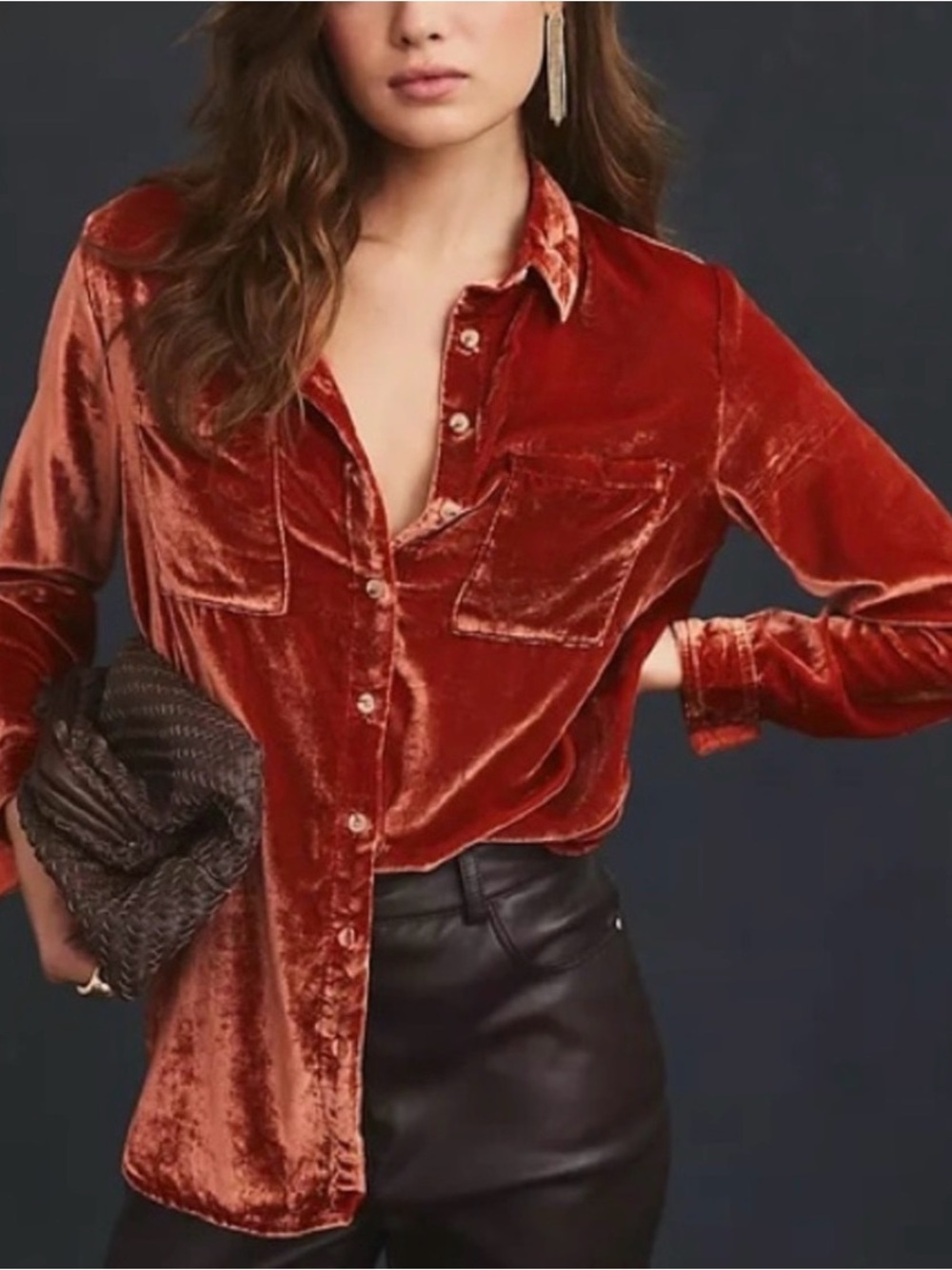 Pilcro by Anthropologie  Rust Velvet Button-Front Shirt - Women's Size Small